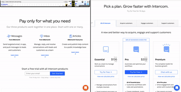 Old and New Intercom pricing compared