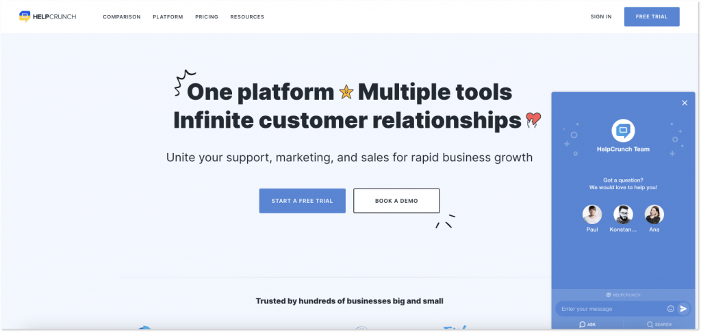 HelpCrunch landing page