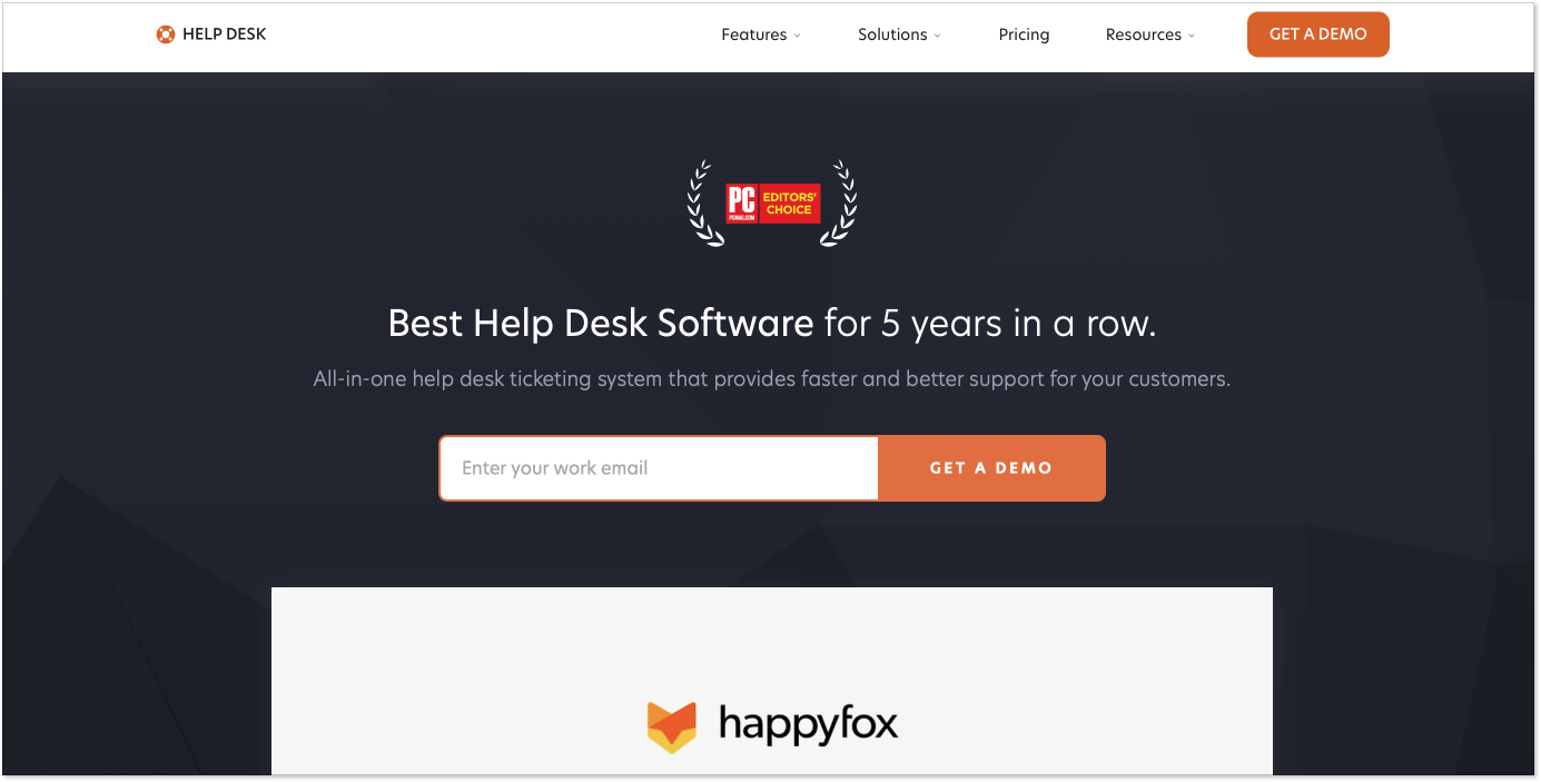 HappyFox landing page