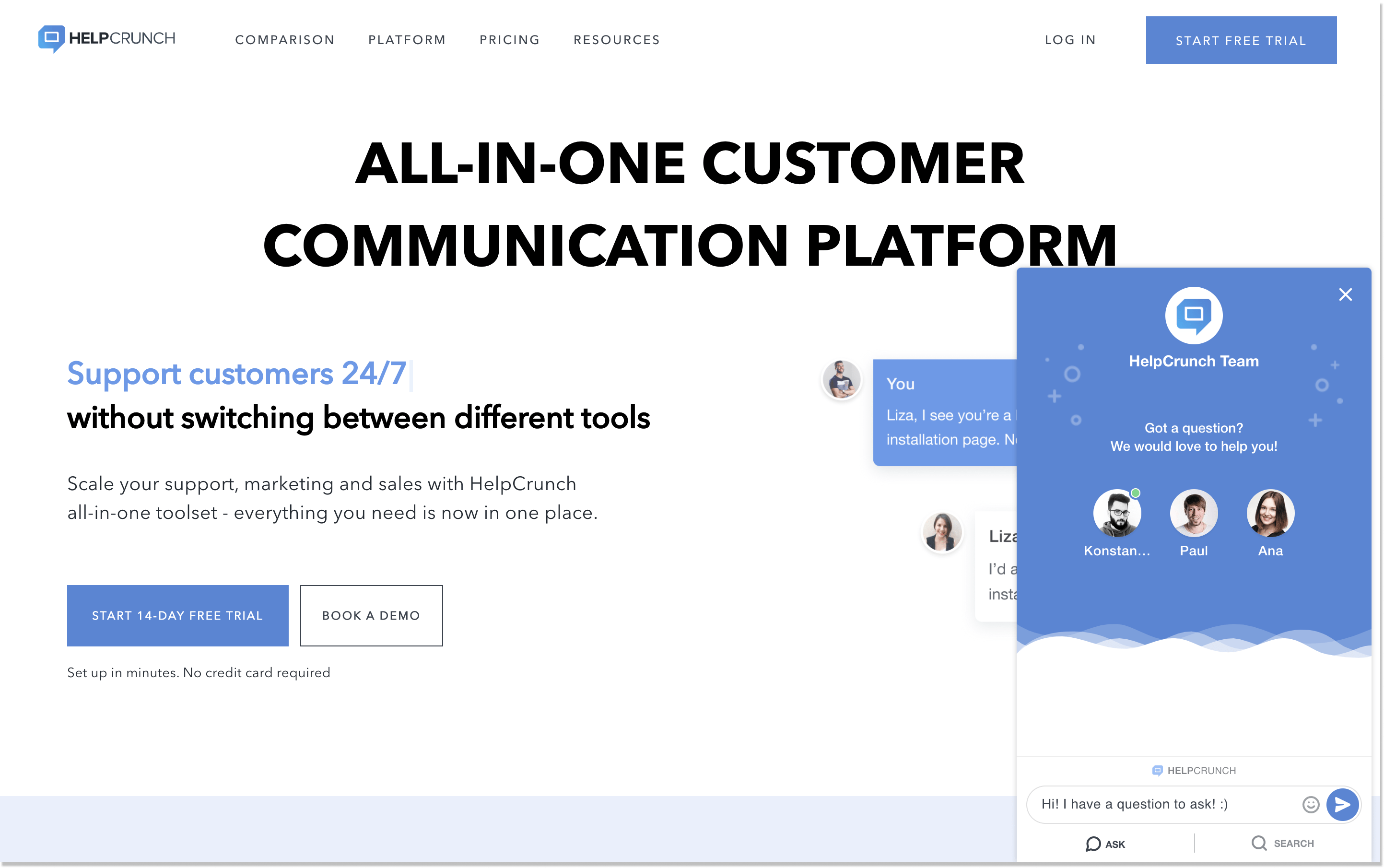 helpcrunch live chat widget