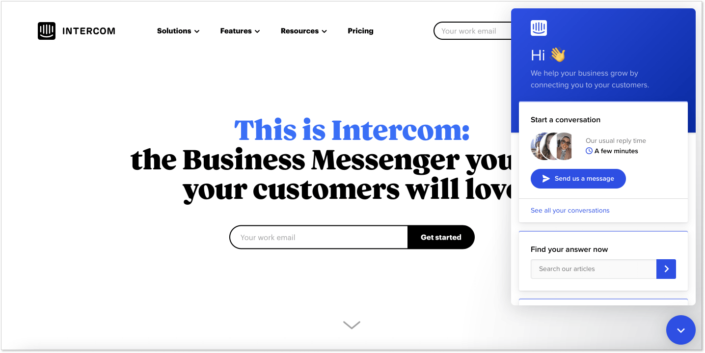 Intercom landing page