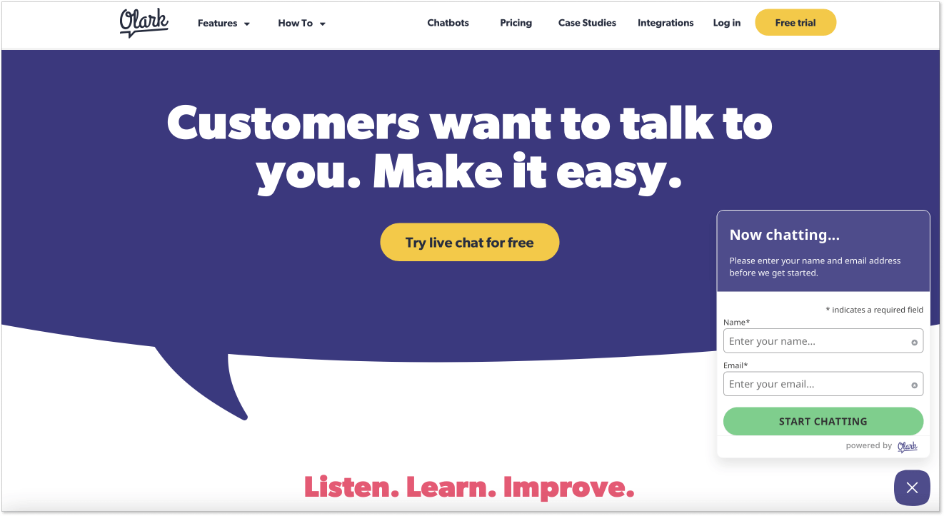 Olark landing page