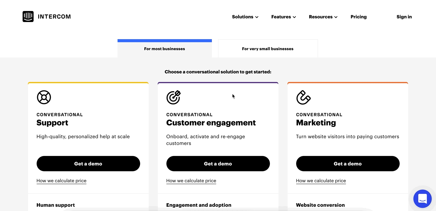 Intercom subscription plans with their prices