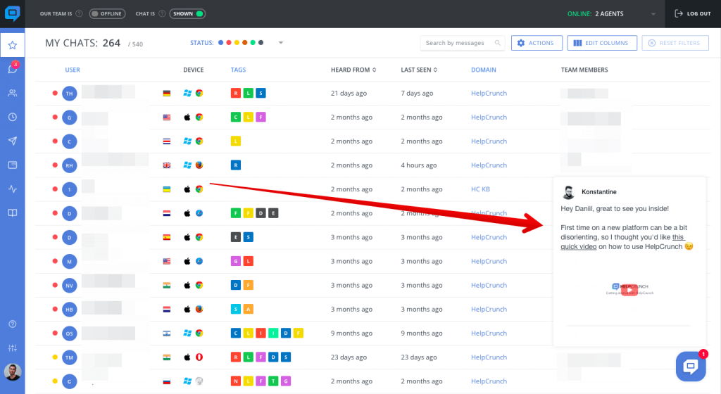 HelpCrunch Targeted Auto Messages - HelpCrunch blog