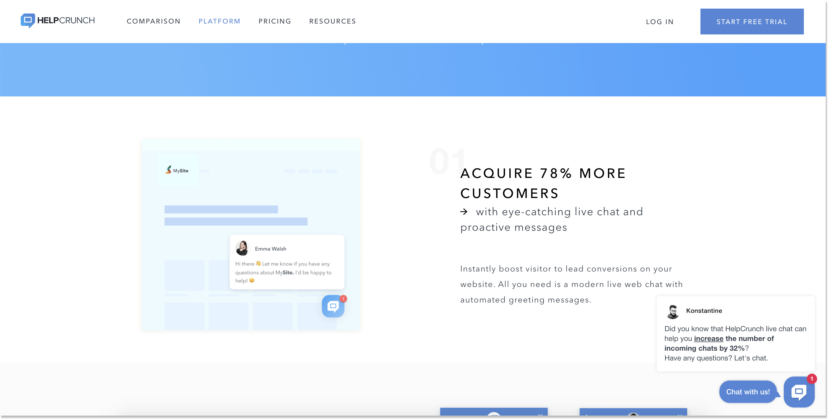 proactive message live chat landing page