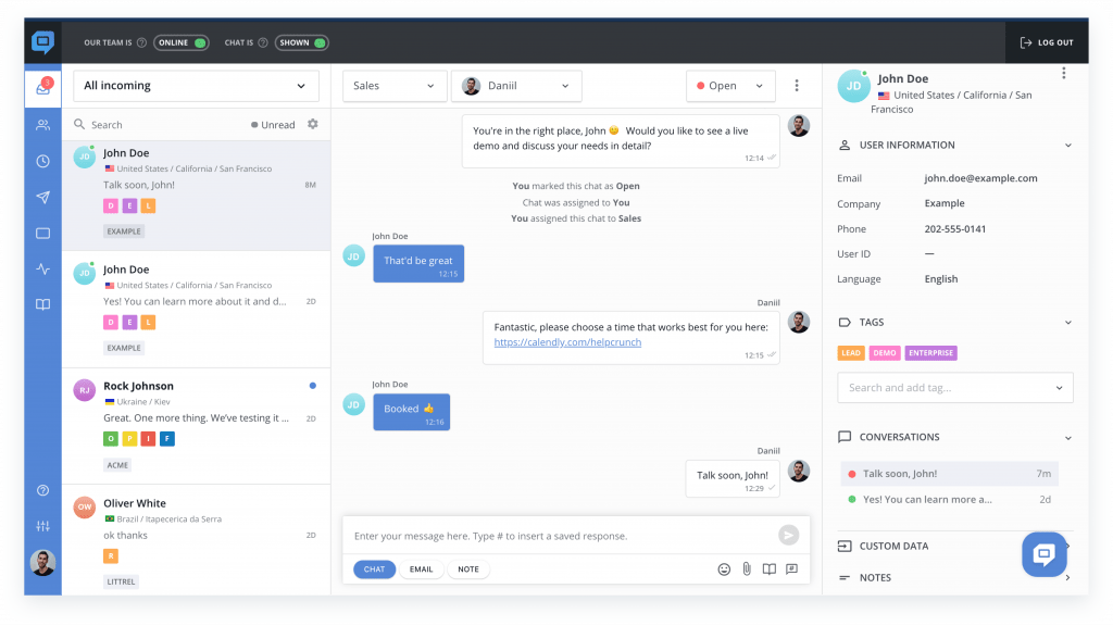 HelpCrunch Inbox new