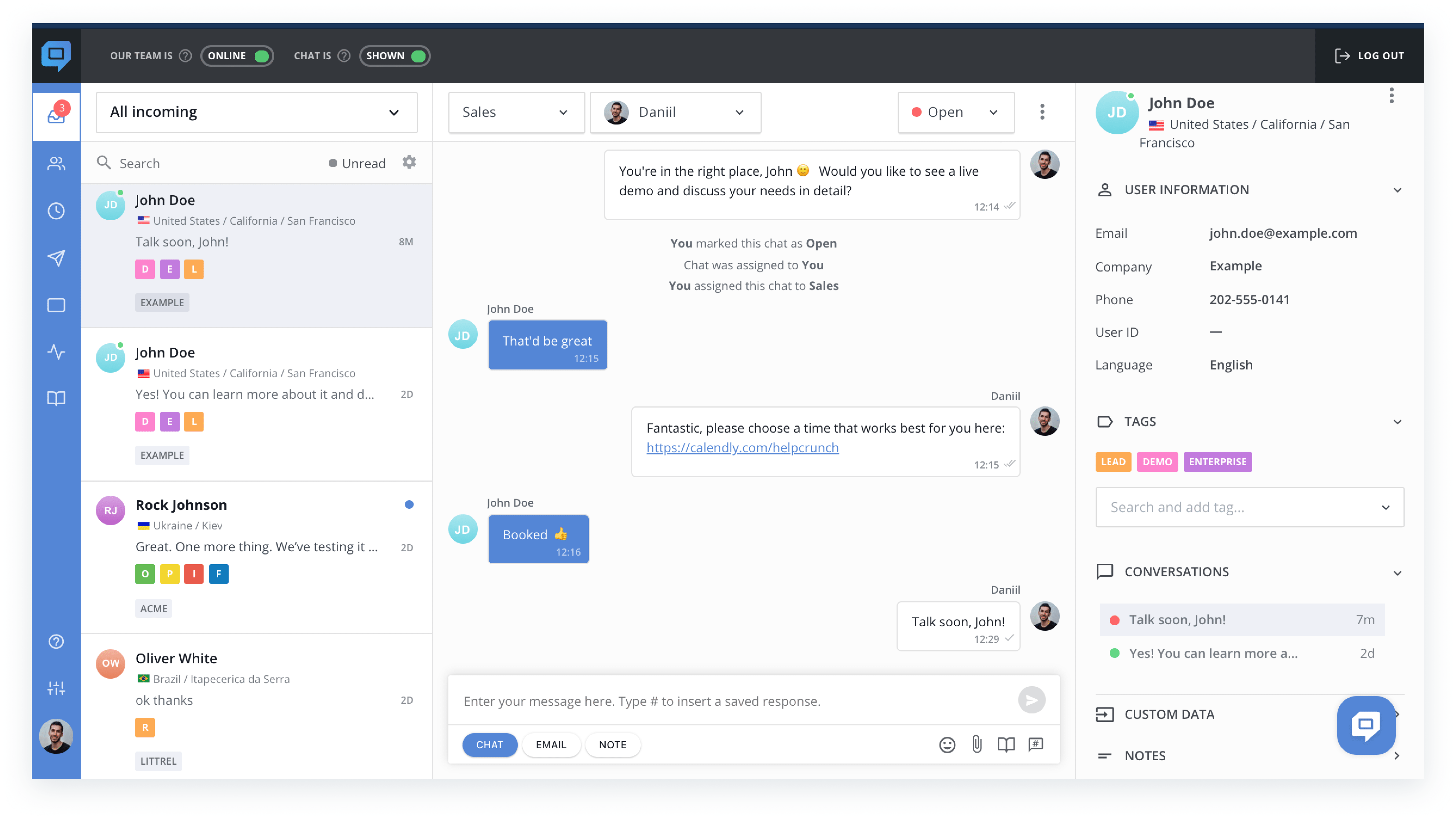 HelpCrunch Inbox new