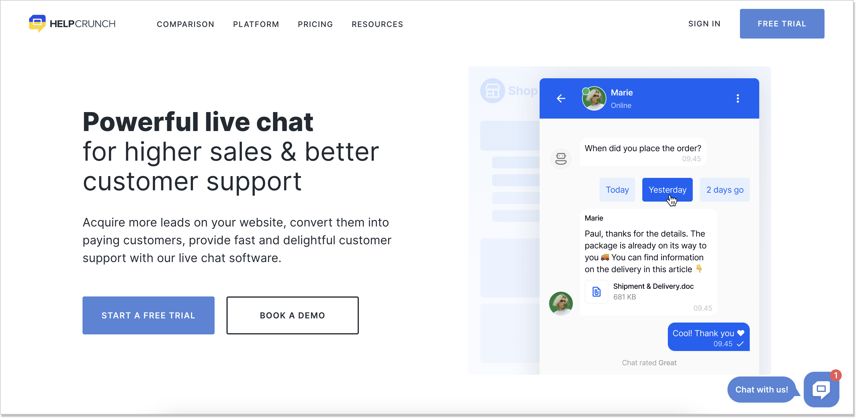 live chat page on the HelpCrunch website