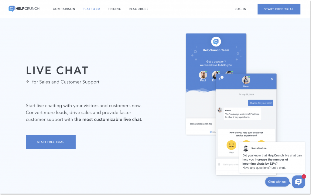 helpcrunch proactive chat message