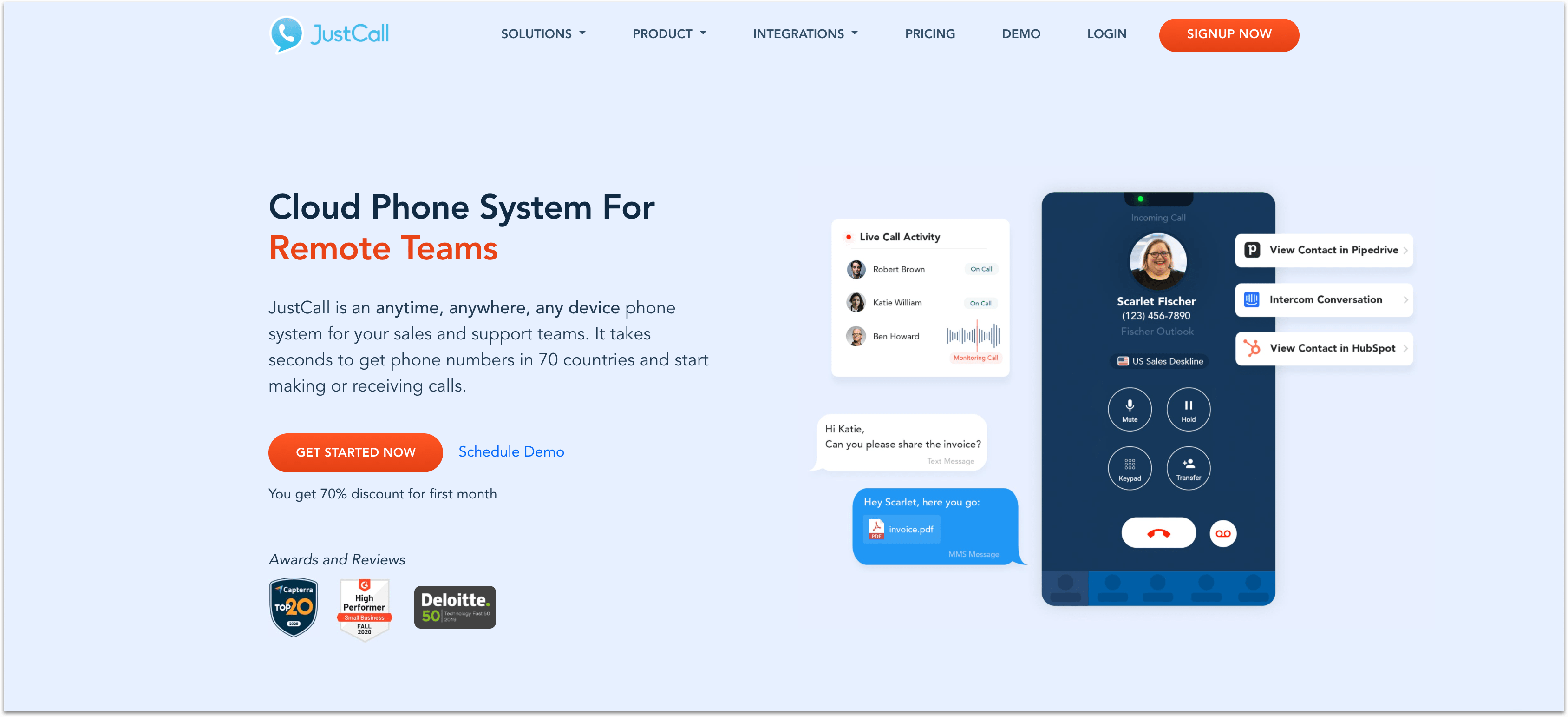 JustCall support app homepage