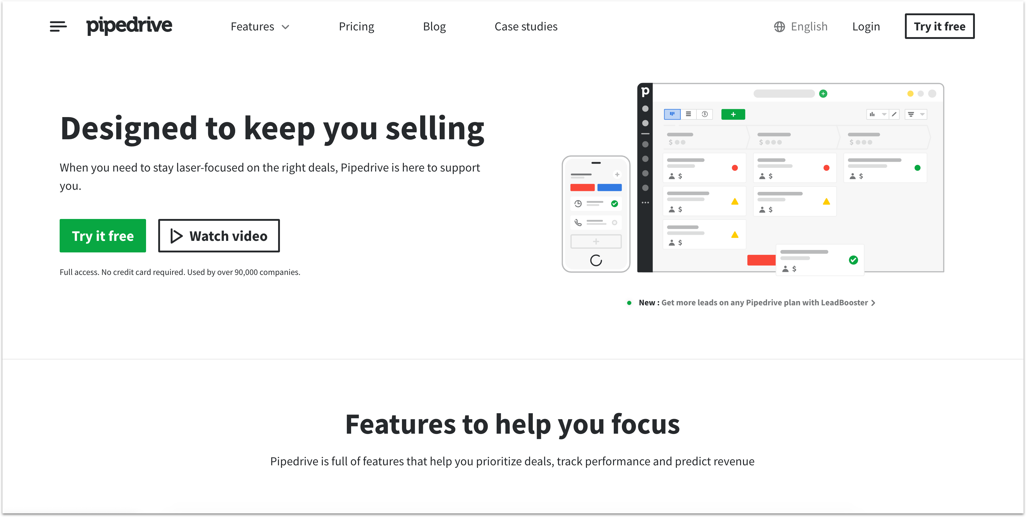 Pipedrive support app homepage
