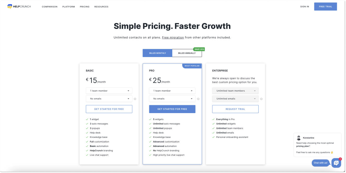 Simple Pricing by HelpCrunch