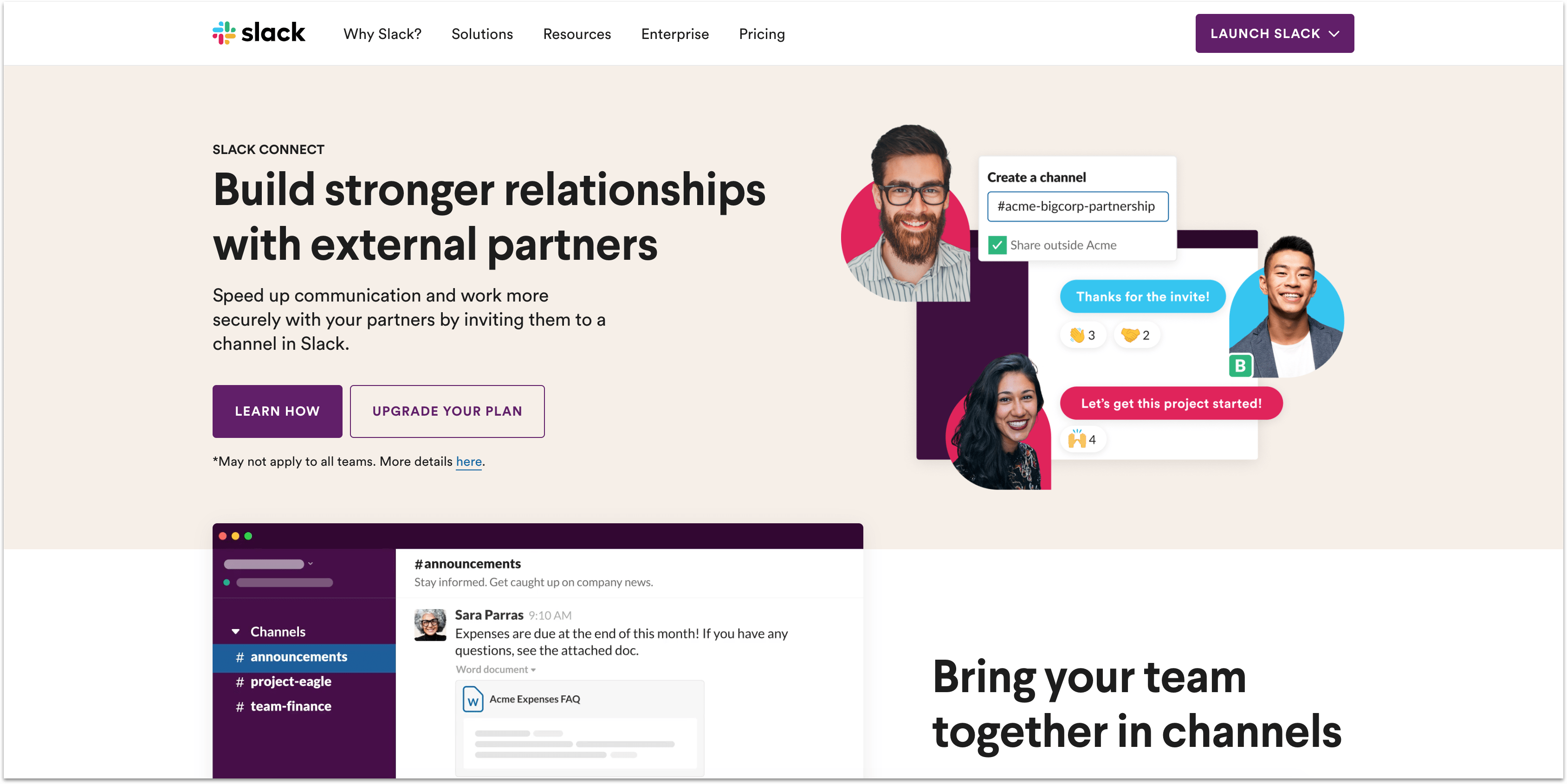 Slack support app homepage