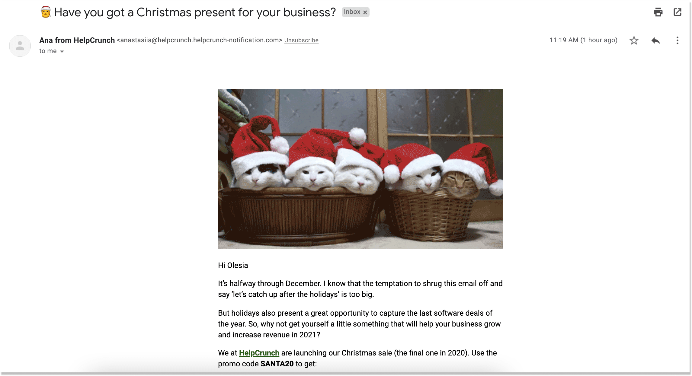 helpcrunch świąteczny e-mail