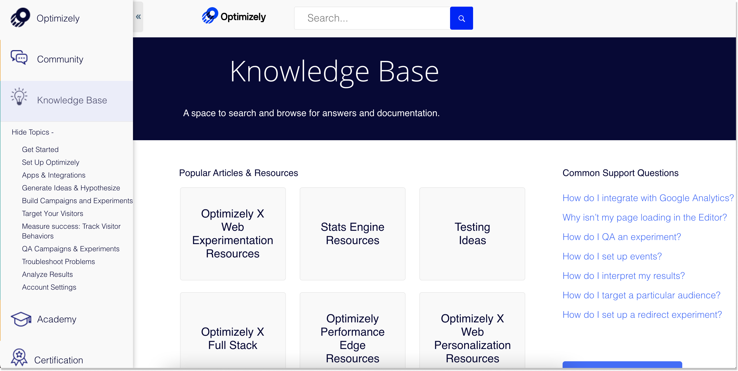 optimizely knowledge base