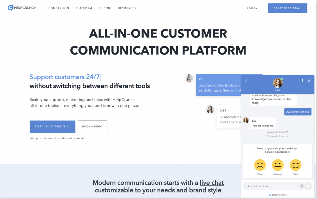 helpcrunch chat rating