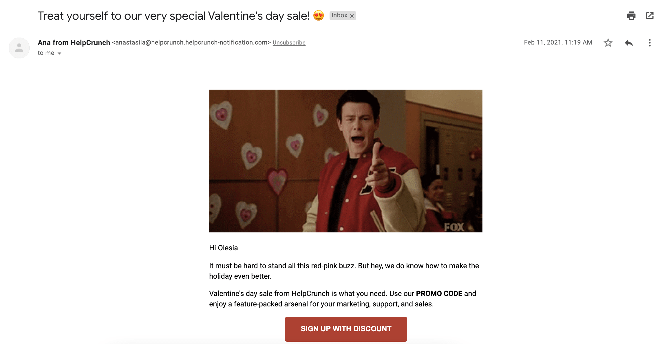 vday email newsletter helpcrunch