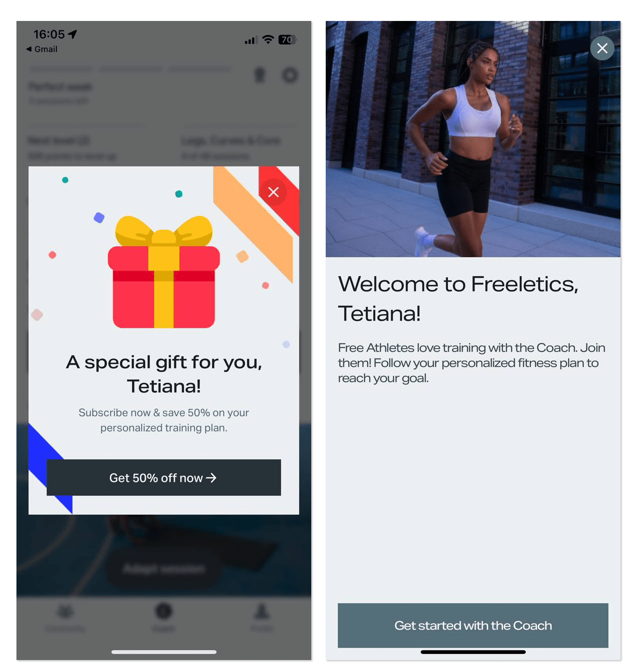 Freeletics welcome popup