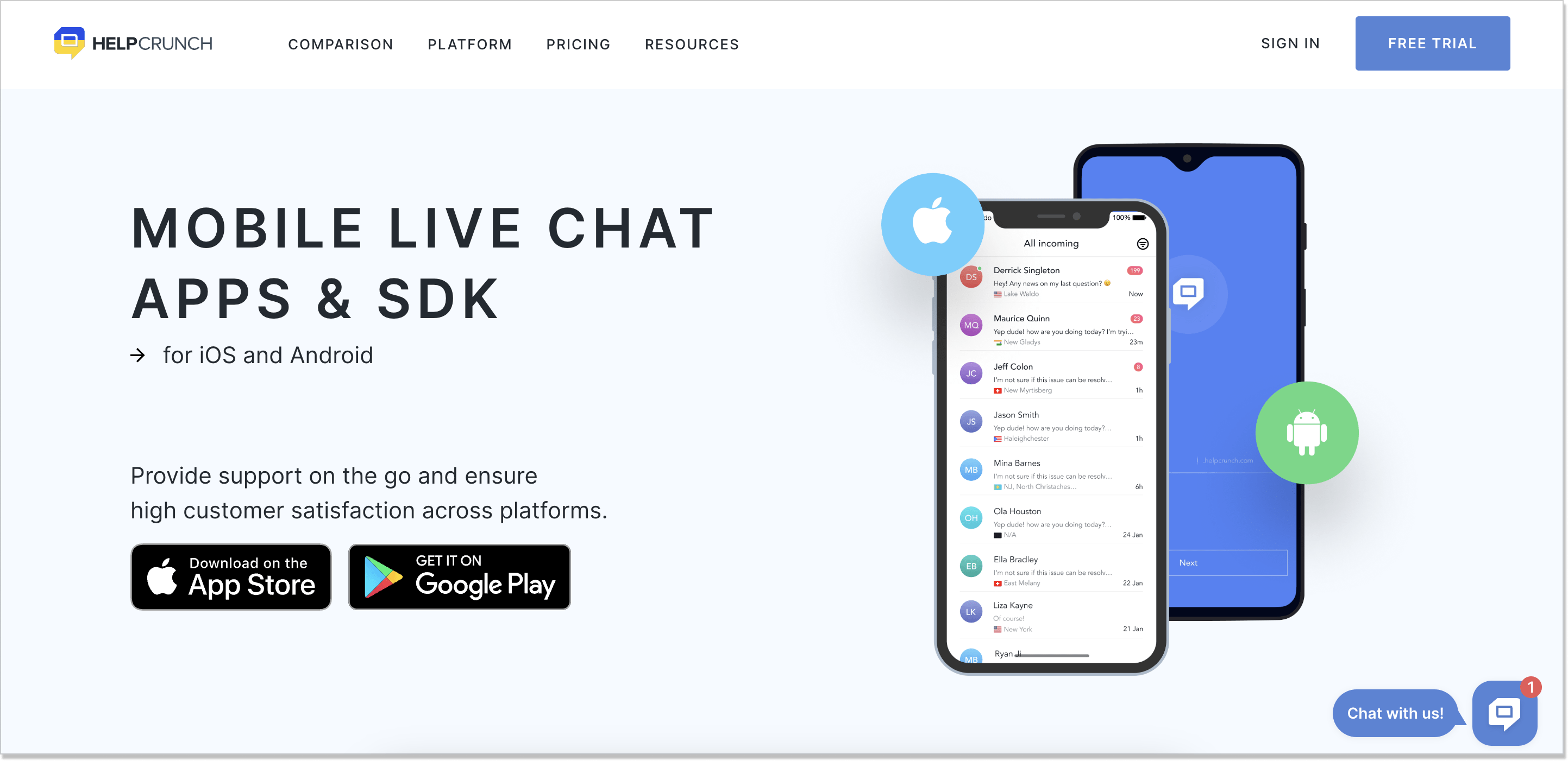 HelpCrunch mobile chat SDK