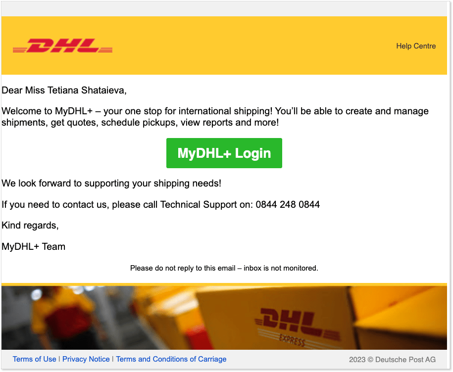 Welcome message by DHL