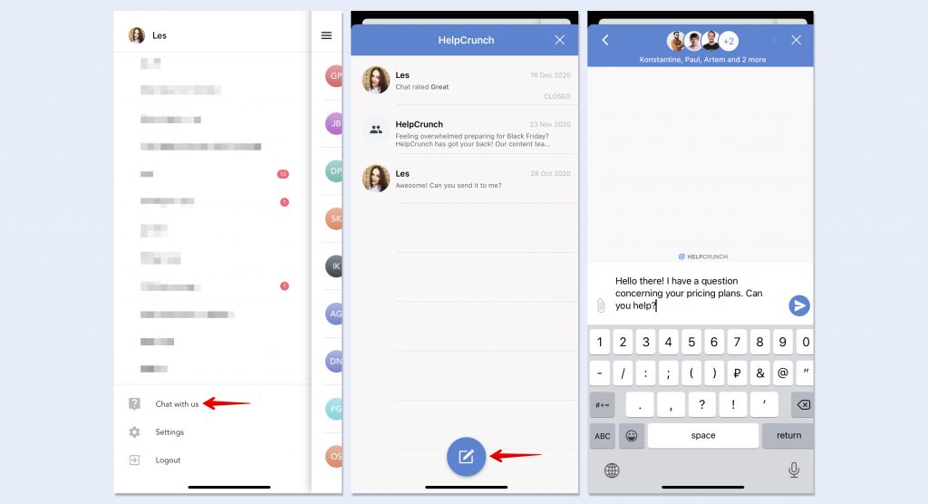 helpcrunch in-app chat