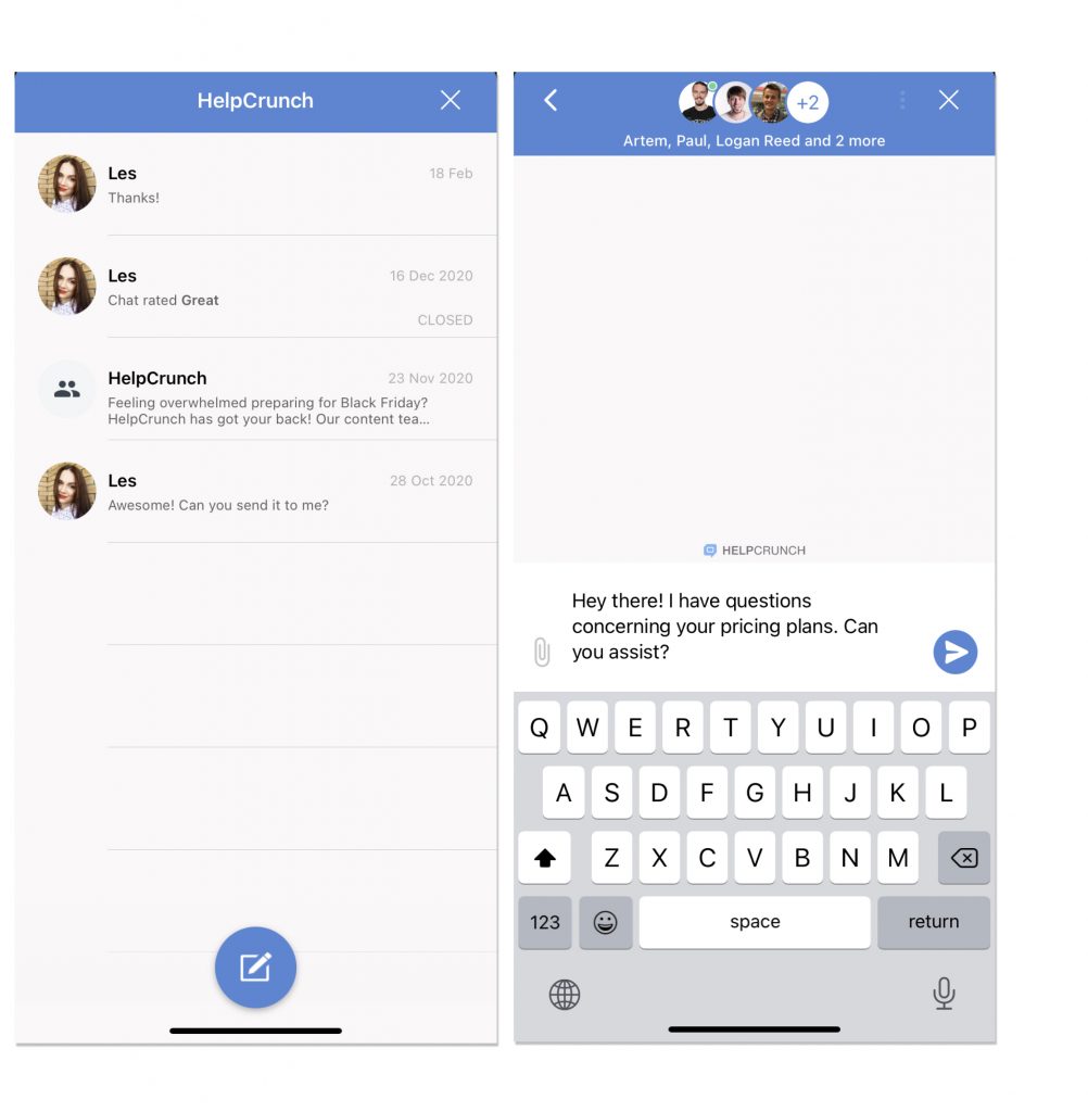 helpcrunch app live chat button