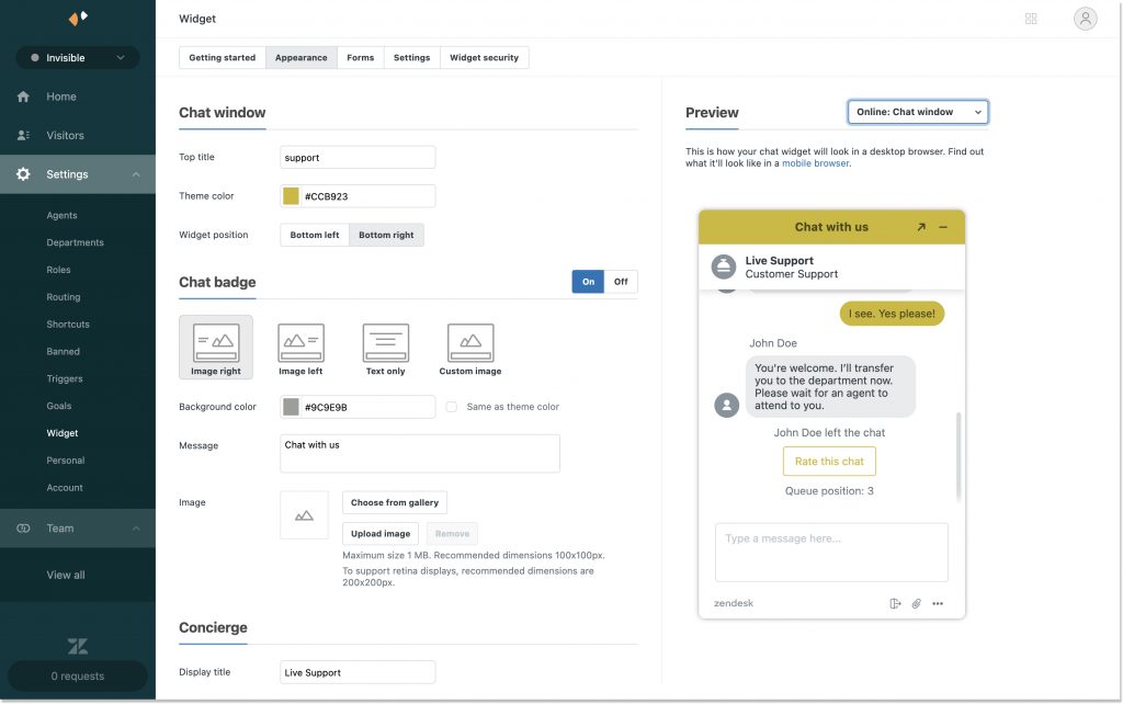 live chat button - customization in Zendesk