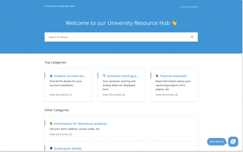 university knowledge base by helpcrunch