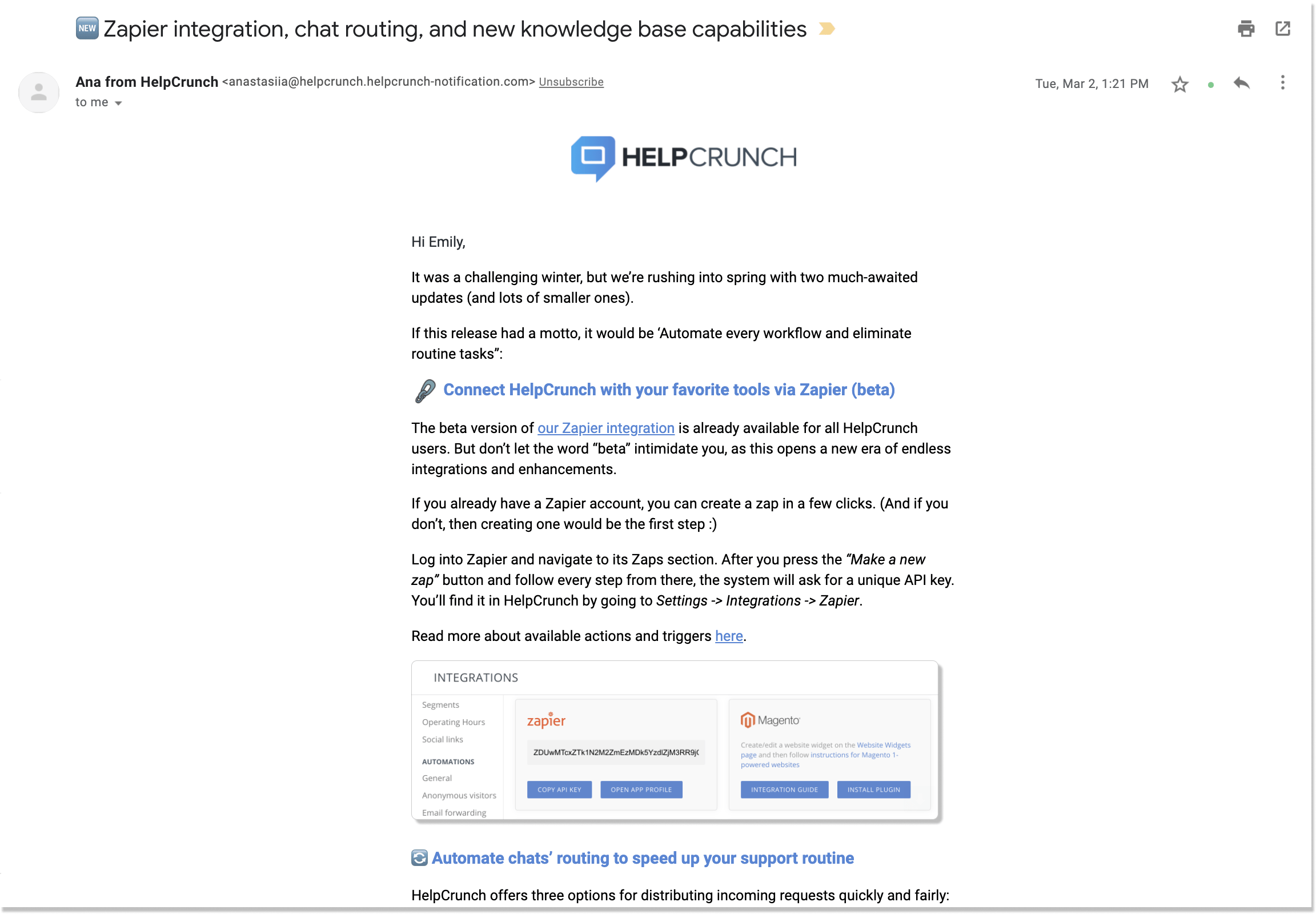 helpcrunch product newsletter