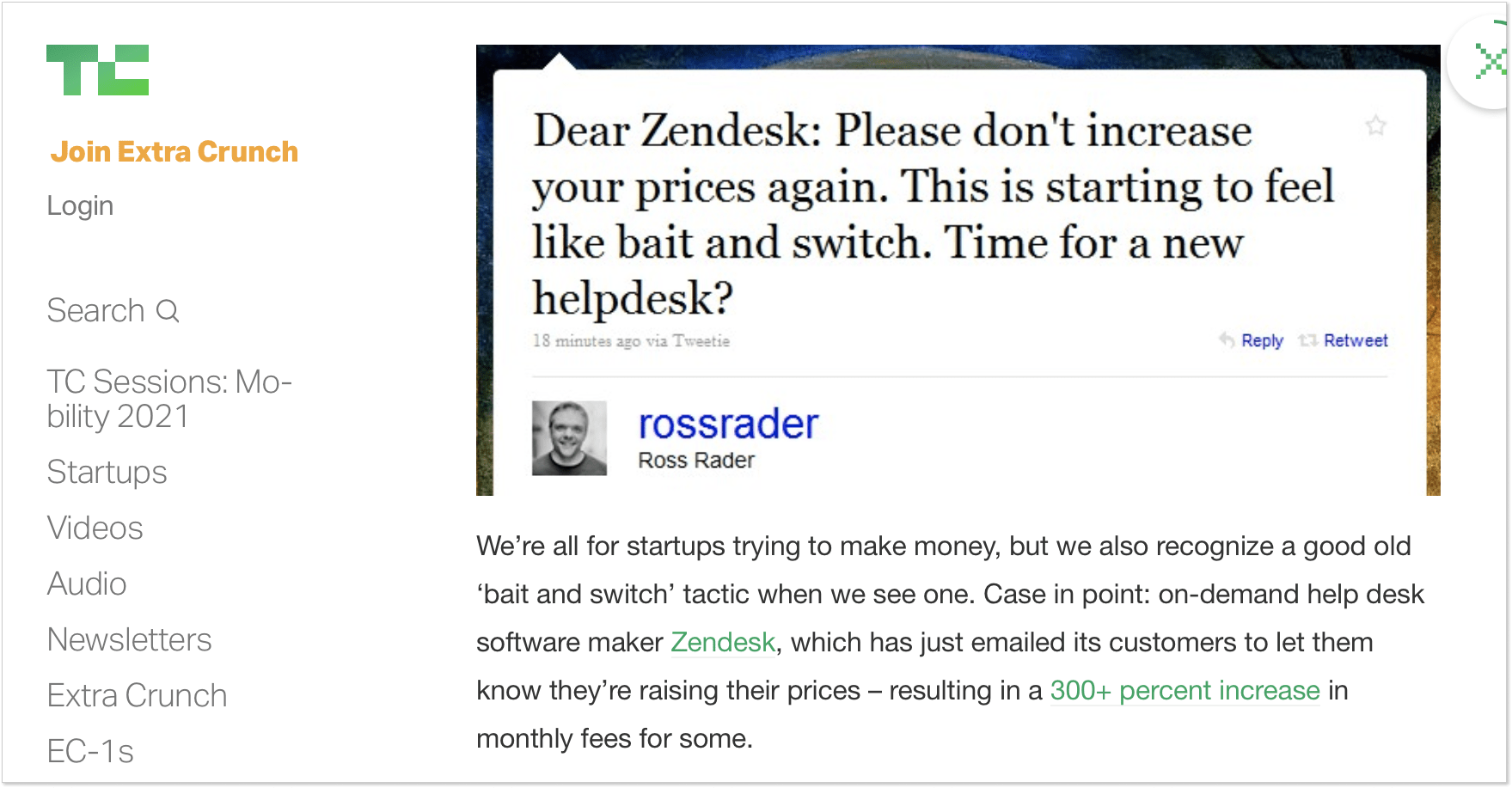 TechCrunch article Zendesk