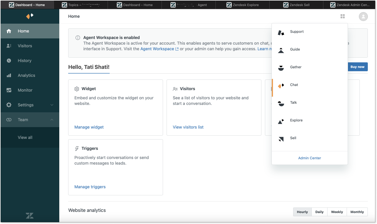 Zendesk admin panel