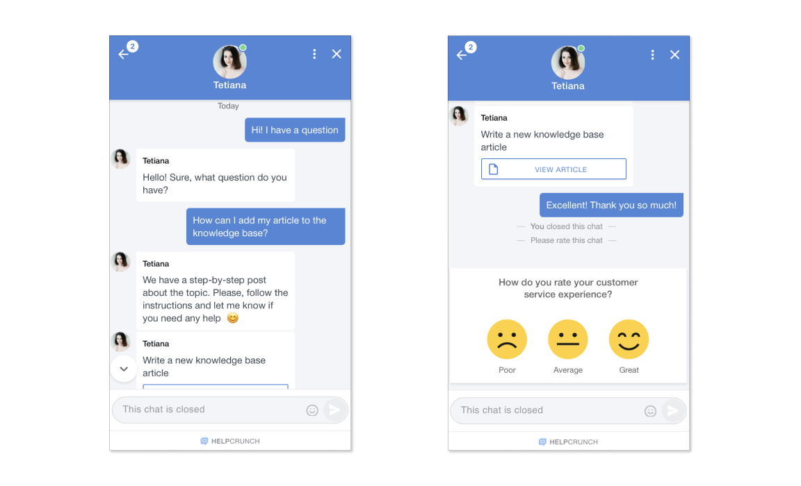 Chat rating at HelpCrunch live chat