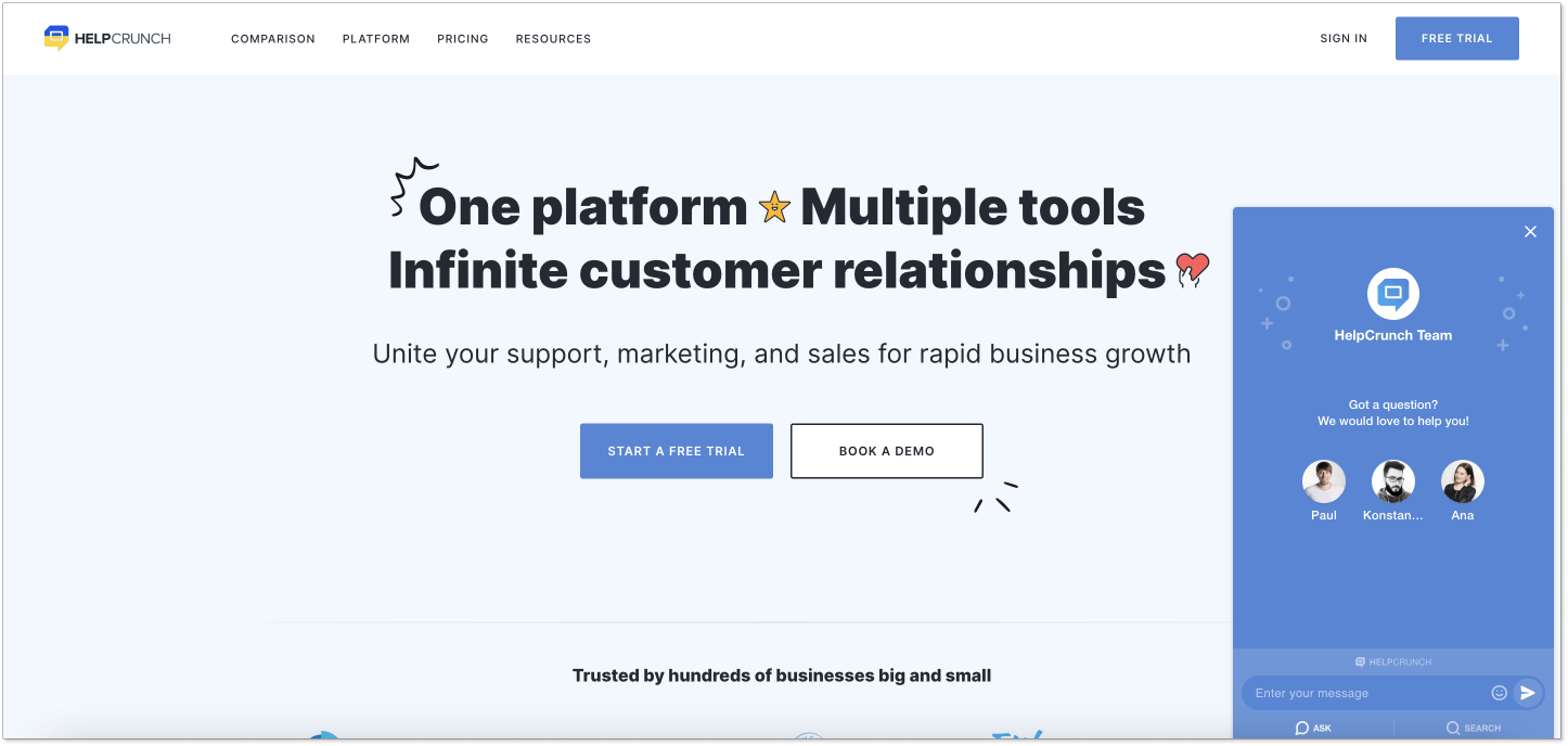 HelpCrunch landing page