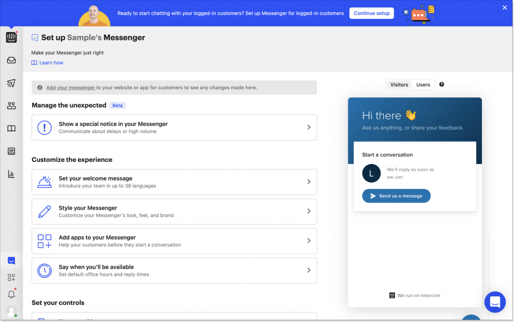 Intercom's Business Messenger installation