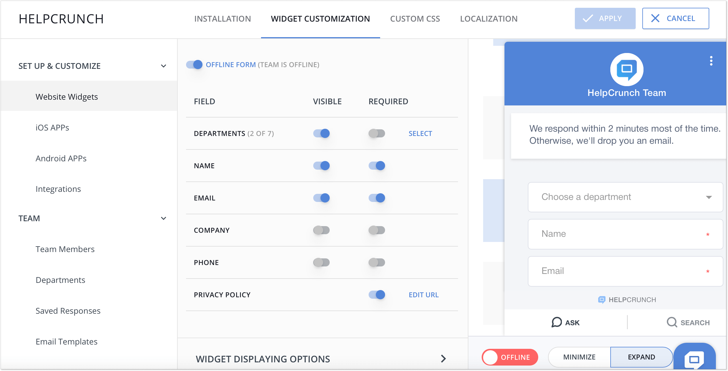 Offline forms _HelpCrunch