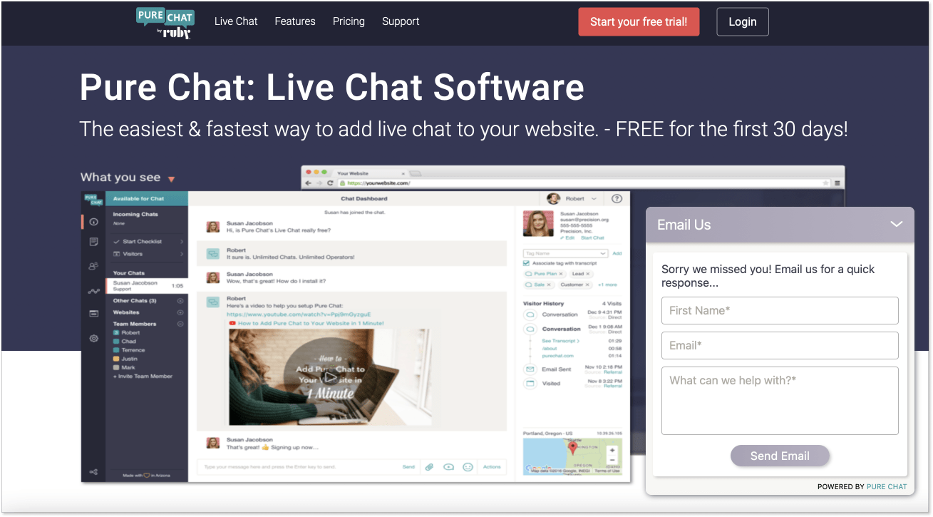 Pure Chat landing page 