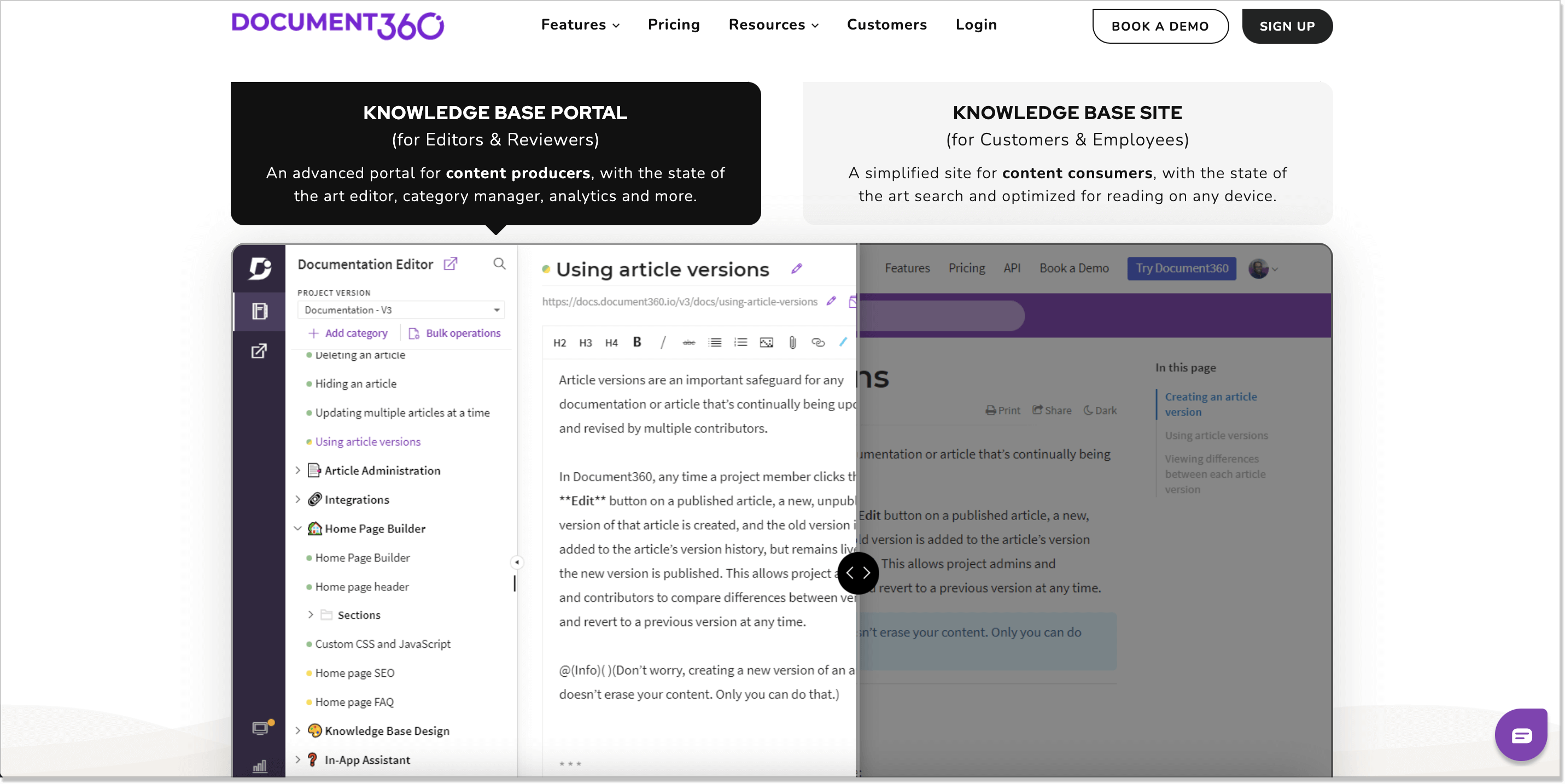 Document360 knowledge base portal and website