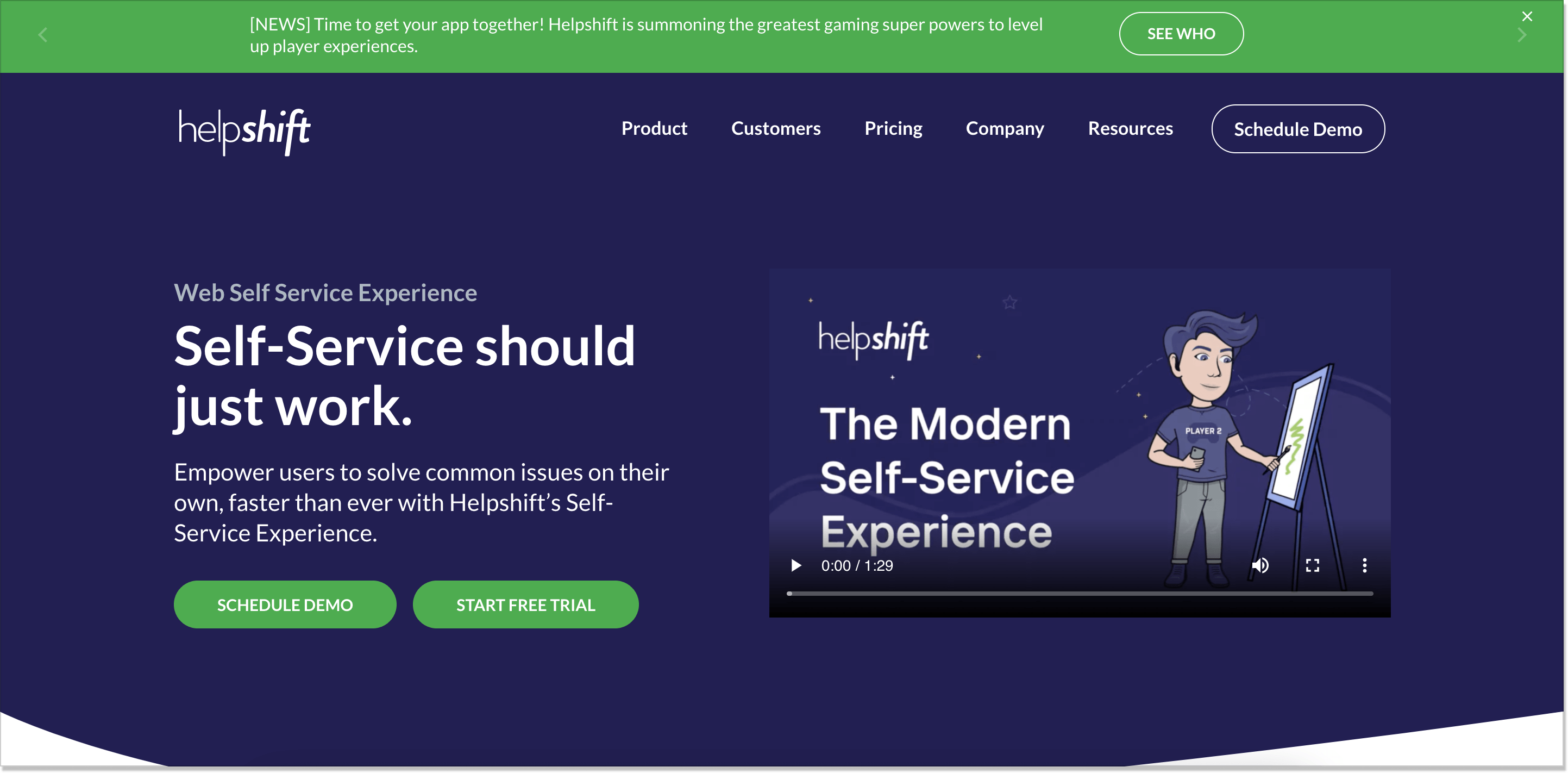Helpshift self-service homepage