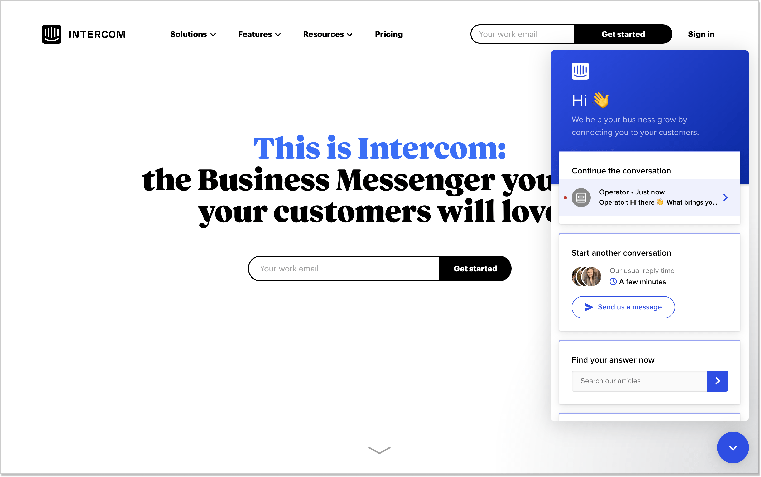 Intercom home page