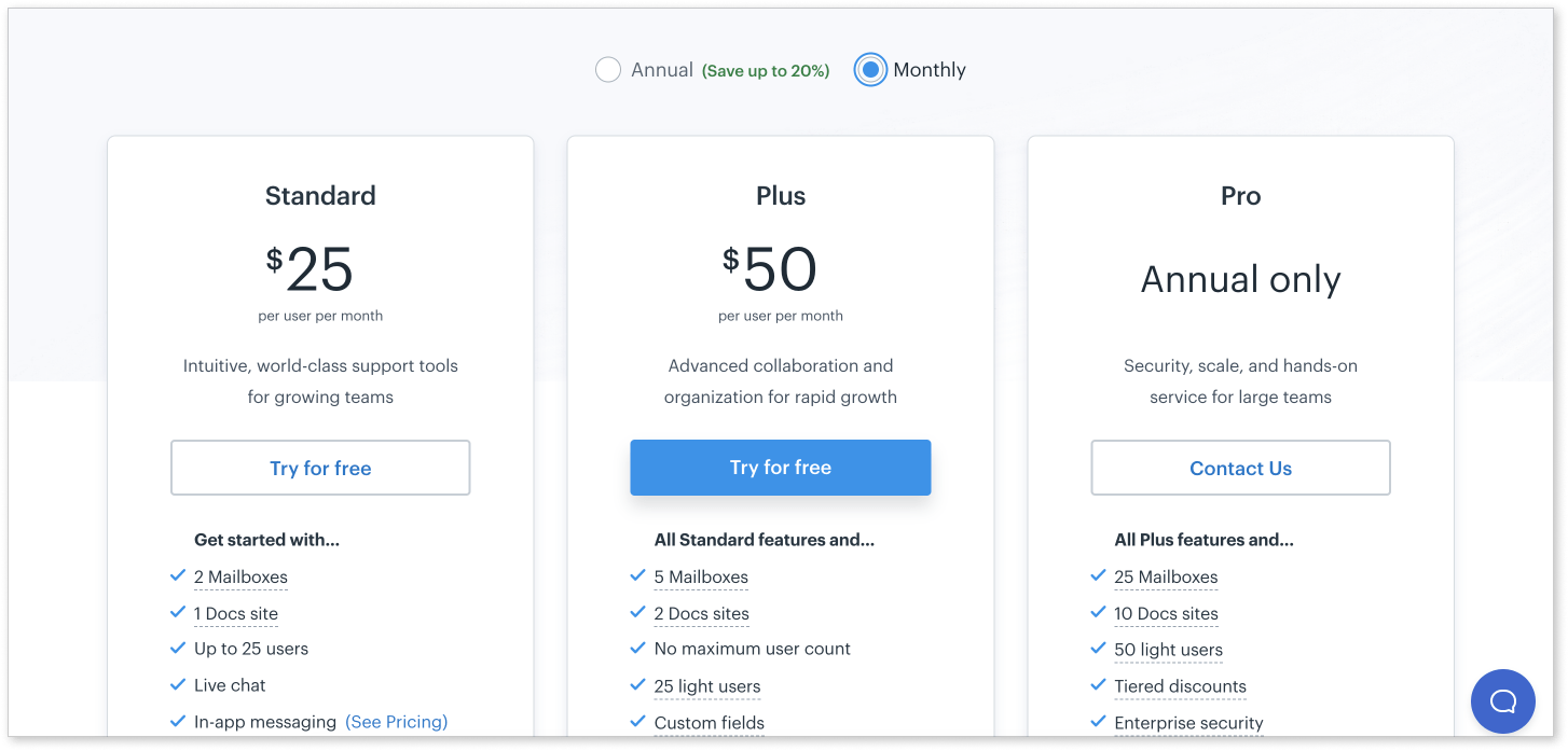 Help Scout subscription plans with prices