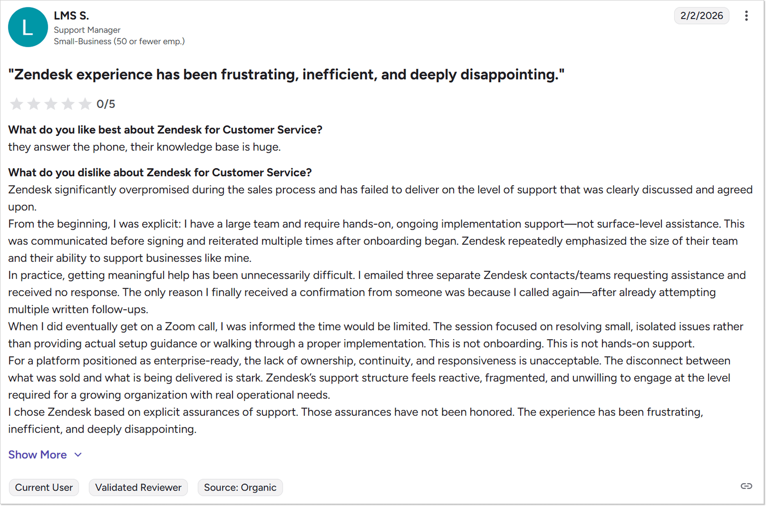 Review from Zendesk's customer
