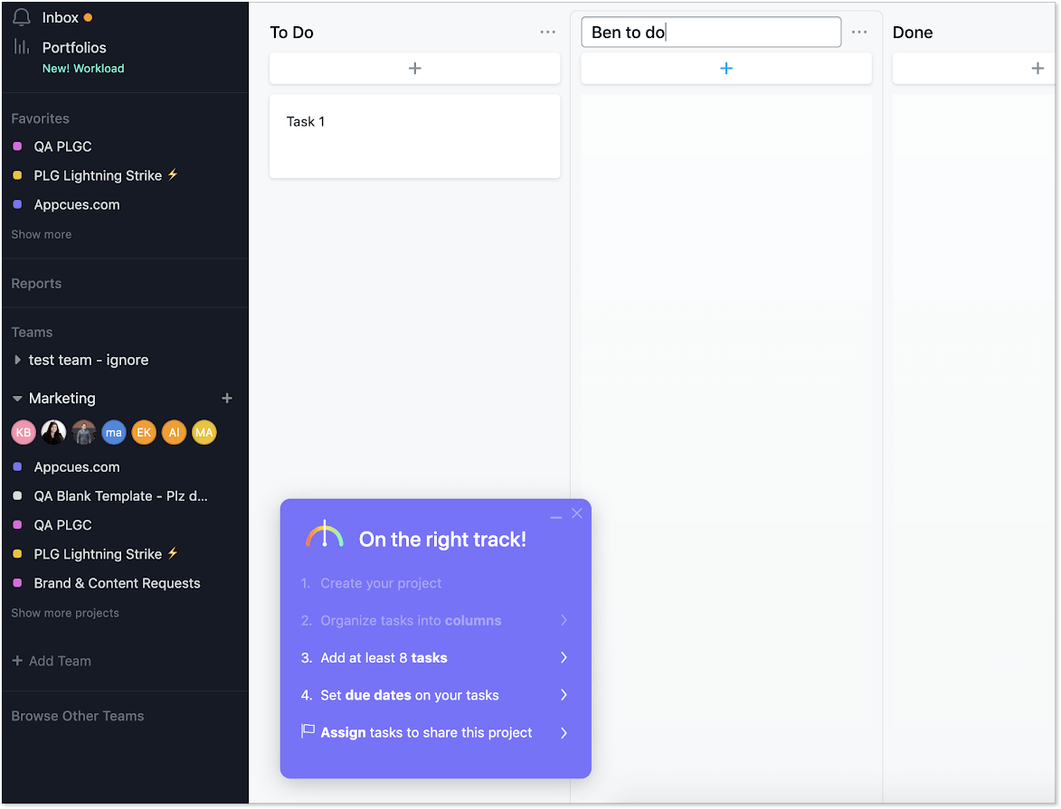 Asana user onboarding