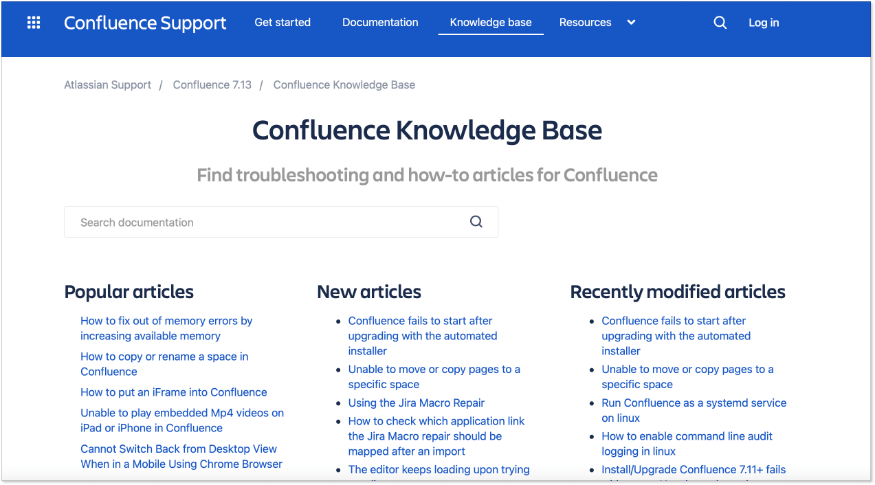 Confluence knowldge base