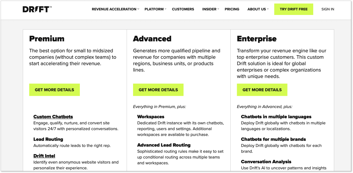 Drift pricing plans