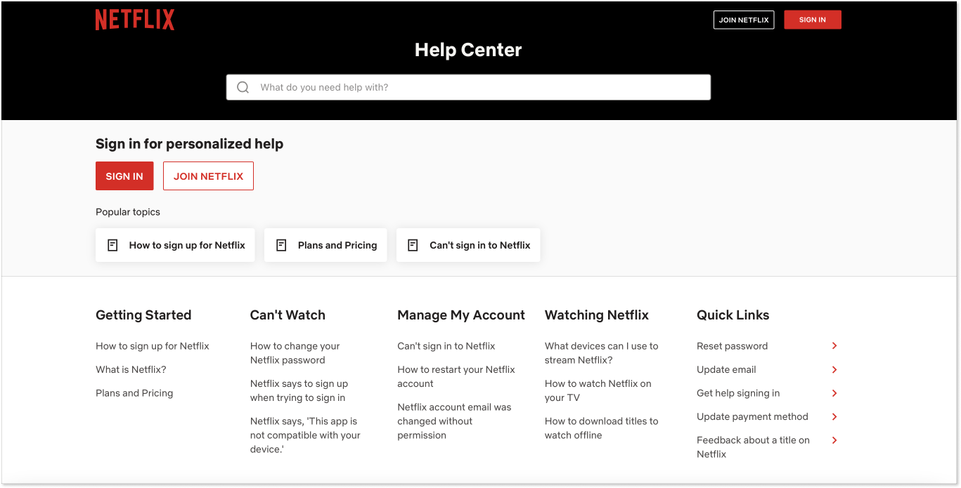 Netflix faq page