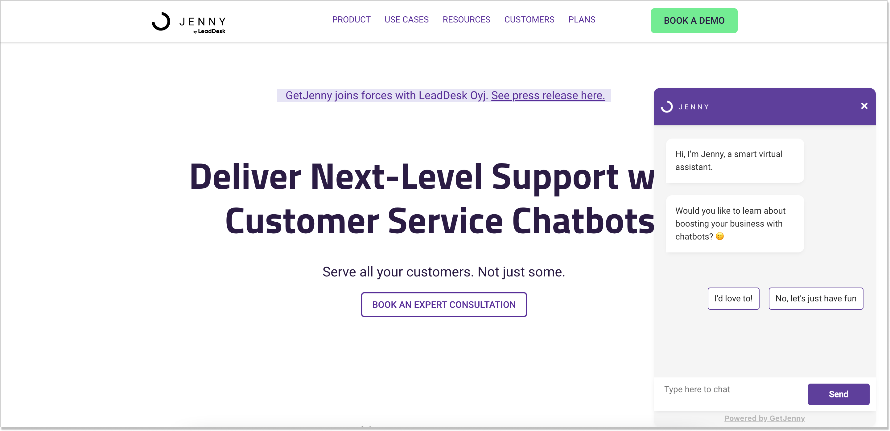 getjenny customer service chatbot 1