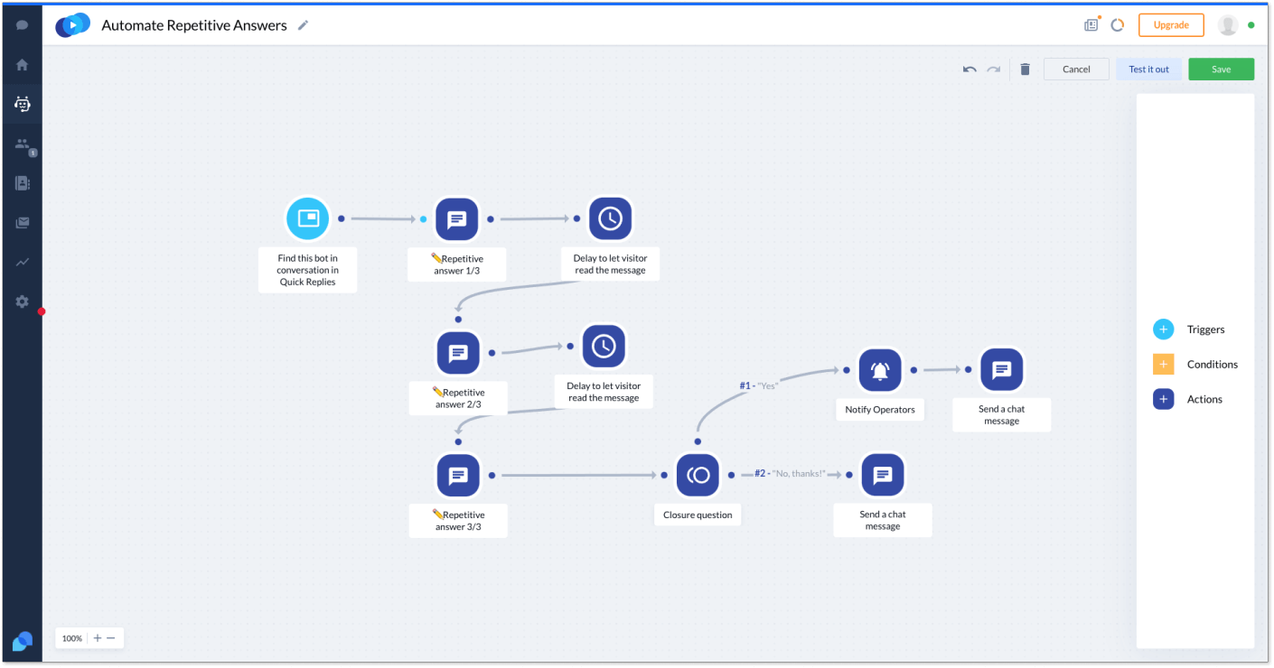 Tidio chatbot editor UI