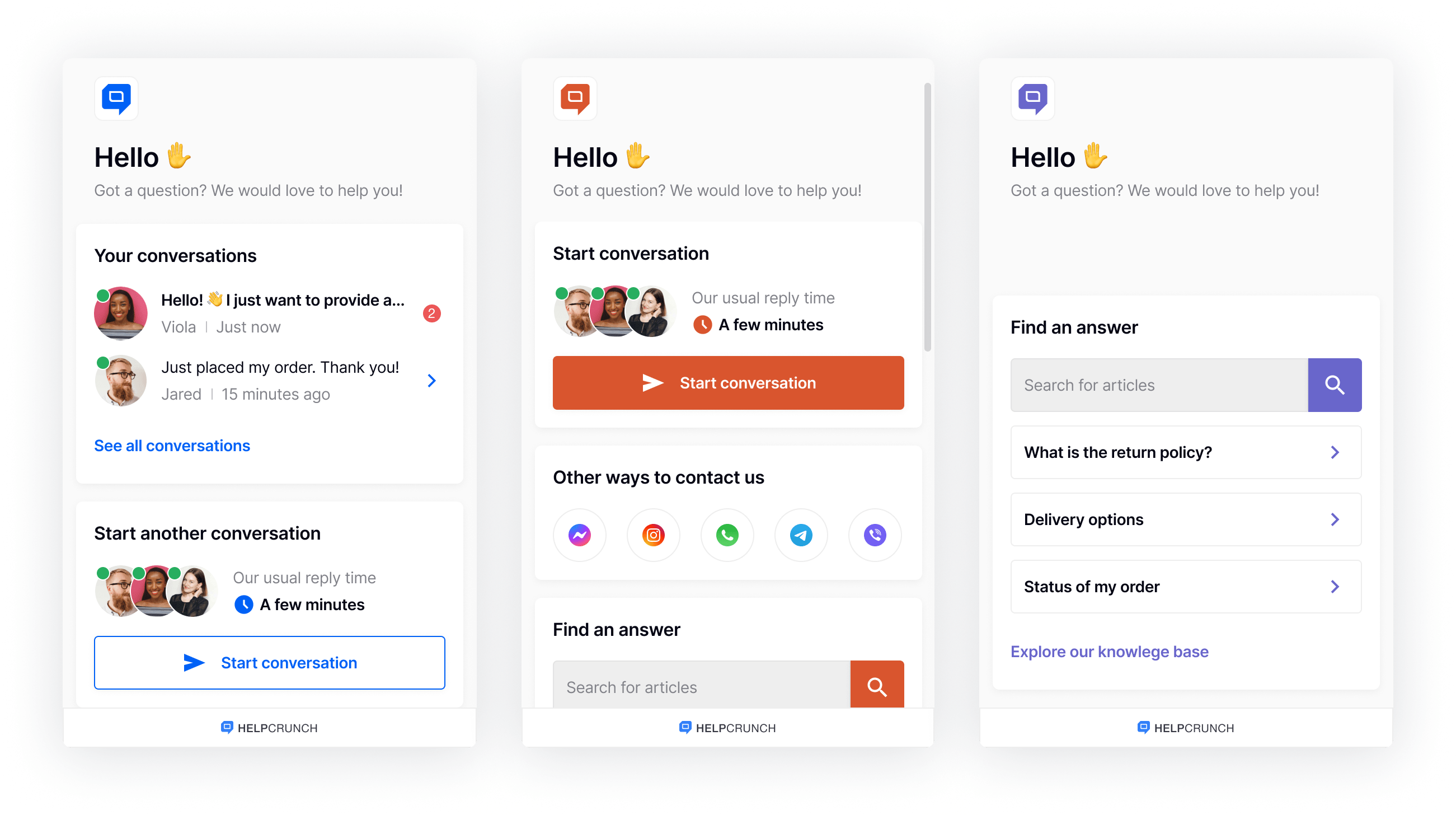 HelpCrunch start screen widget_EN