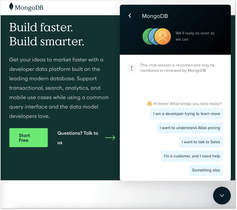 MongoDB chatbot example