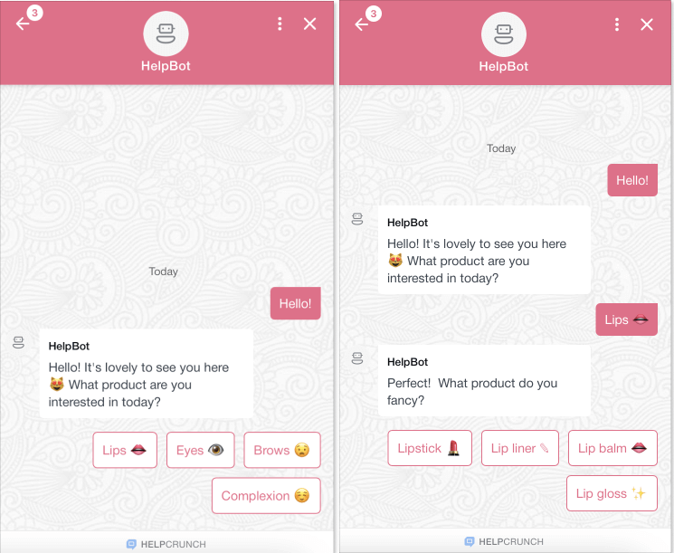 Chatbot menu button options